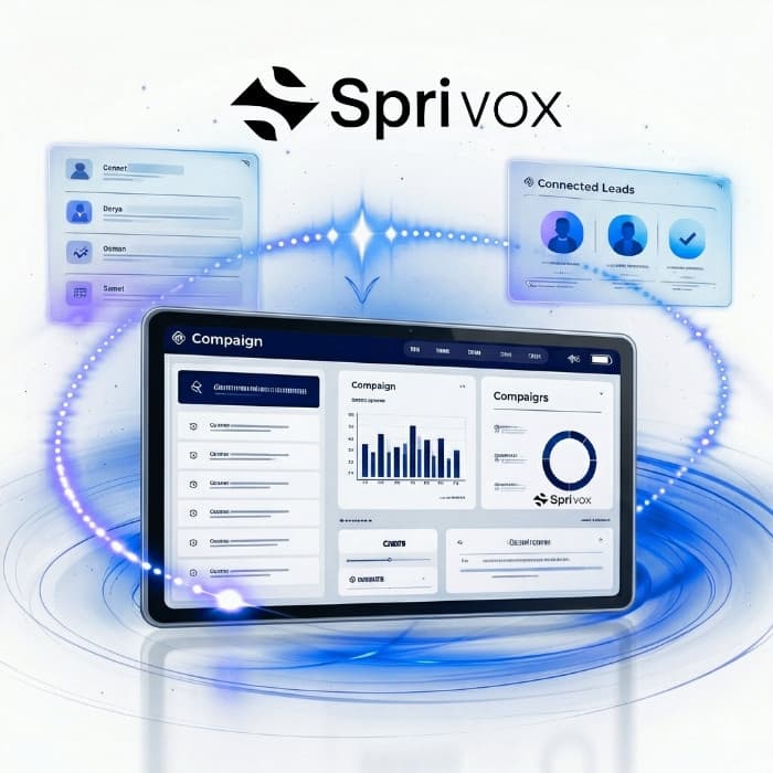 Sprivox kampanya panosu, tablet arayüzü ve bağlı lead yönetimi